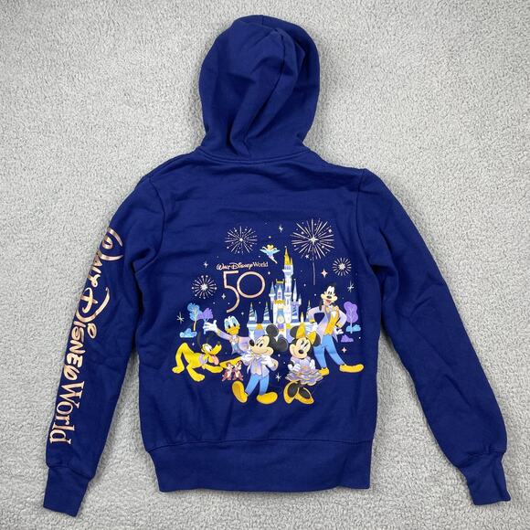 Disney Other - Disney World Hoodie Extra Small Blue 50th Anniversary Full Zip Hooded Sweatshirt